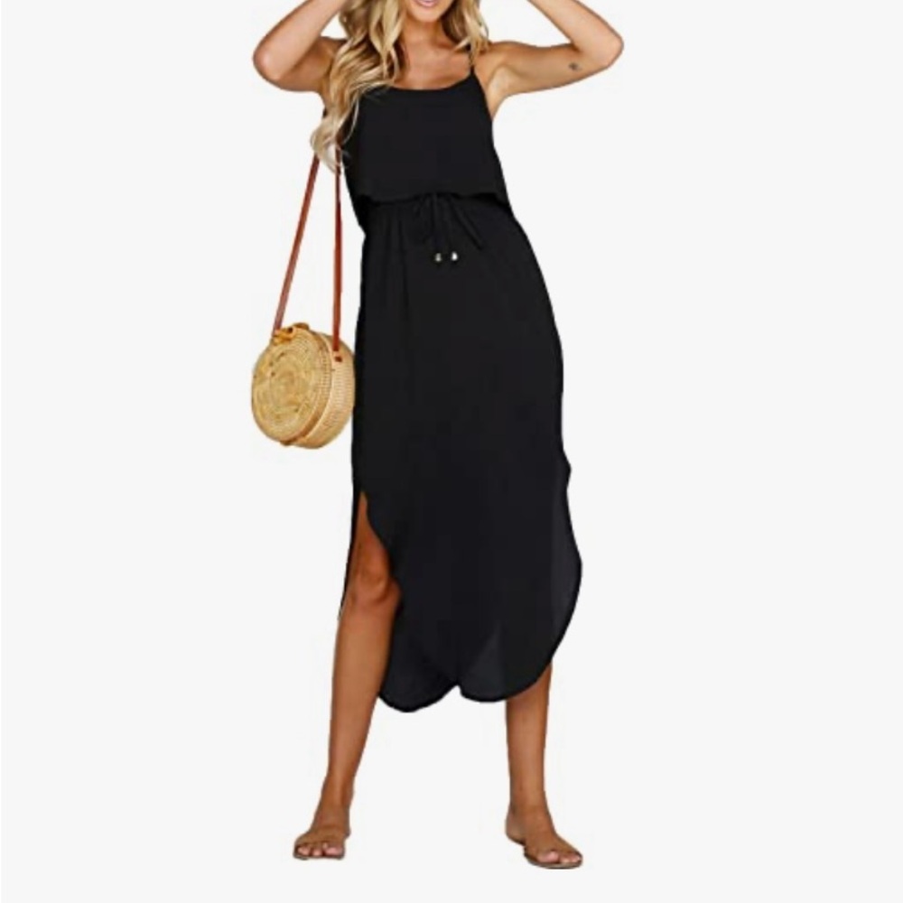 NWT Women's Adjustable Strappy Split Summer Beach Casual Midi Dress